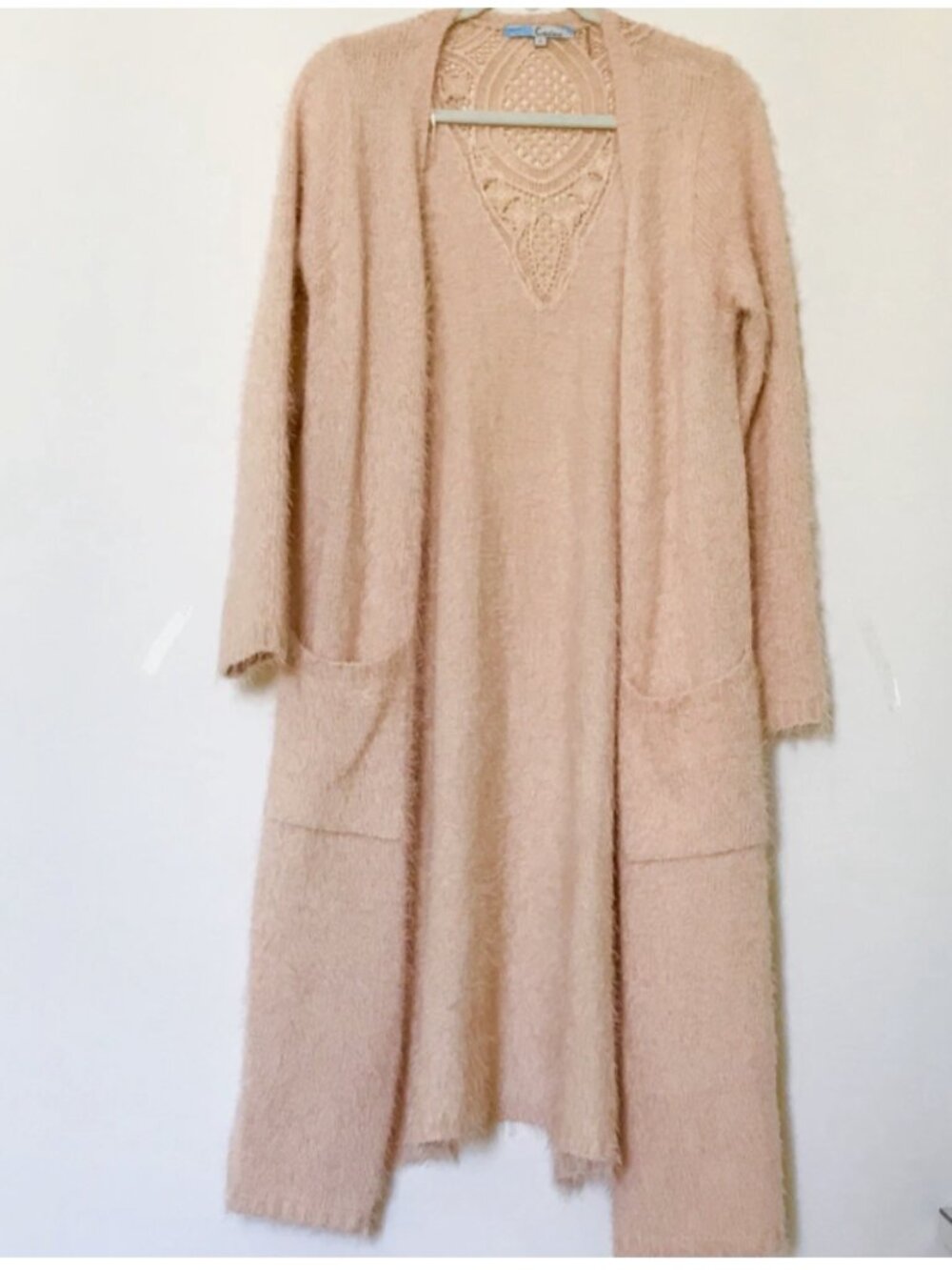 Anthropology - Cecico Peach Pink Fuzzy Duster coat S
